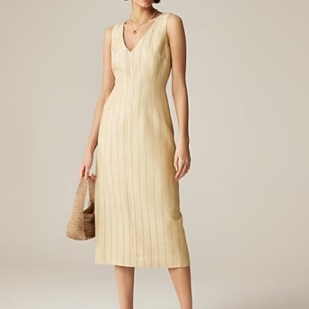 J.Crew V-Neck Sheath Dress – Striped Linen Blend – Size 4 – New With Tags